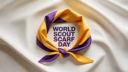 Commemorating World Scout Scarf Day with a traditional neckerchief symbolizing unity and global scouting spirit on a white background.