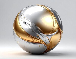 A lustrous metallic orb, intricately divided. Gleaming silver and gold sections intertwine, creating a fluid, artistic design. Subtle drop-like accents add visual interest