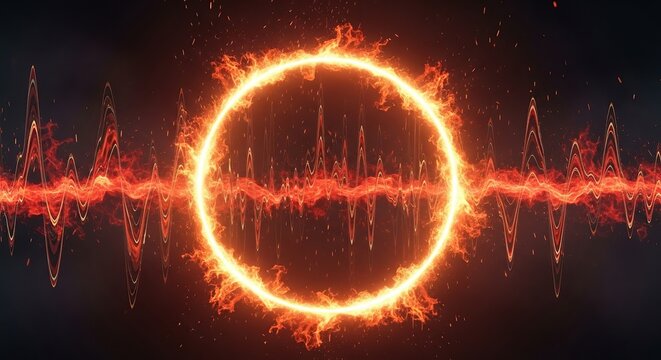 Fiery ring of light pulsating with energy and sound waves
