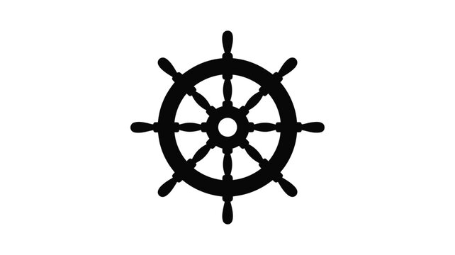 Classic black silhouette of a ship s steering wheel on a white background