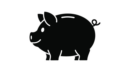 Obraz premium Simple black silhouette of a classic piggy bank with a curved tail and slot