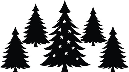 Obraz premium Various Christmas tree icons silhouette vector illustrations set