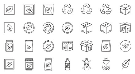 Collection of ecofriendly and recycling icons isolated on transparent background