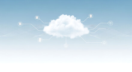 Fluffy white cloud floating in a soft blue sky with falling snowflakes