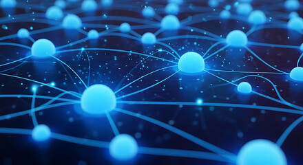 Abstract glowing blue network of nodes and connections in digital space