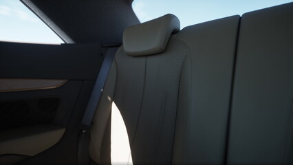 Sleek backseat design catches the sunlight, highlighting the high quality fabric and comfortable contours. A blend of modern elegance and functionality invites relaxation on any journey.