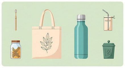 Collection of reusable eco friendly products for sustainable living