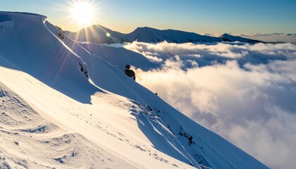Sharp snow-covered mountain ridges