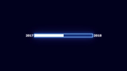 Neon progress bar showing transition from 2017 to 2018 on dark blue background new year loading