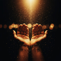 Open Hands Reaching Toward Golden Light, Symbol of Hope, Faith, and Spiritual Connection
