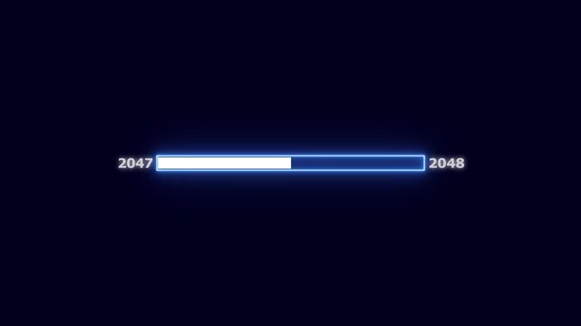 Progress bar showing completion from year 2047 to 2048 with blue neon glow loading bar progress indicator