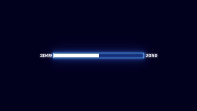 Loading bar with blue neon effect showing progress from 2049 to 2050 progress bar progress indicator