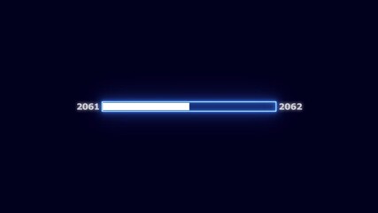 Digital progress bar from year 2061 to 2062 with blue neon glow on a dark background loading bar futuristic