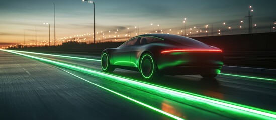 Futuristic Car Driving on a Highway at Night