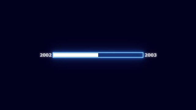 Neon progress bar showing year 2002 to 2003 with partial completion loading bar loading