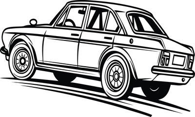 Classic car illustration, a vintage vehicle in black and white style