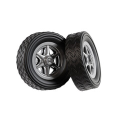 Two Silver And Black Car Tires With Intricate Tread Patterns And Shiny Rims On Transparent Background Ready For Automotive Use