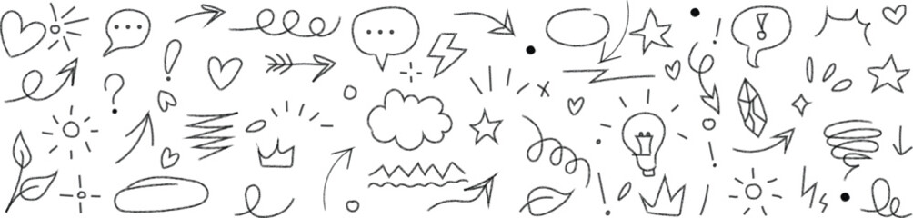 Hand Drawn Doodle Elements And Symbols Sketch Drawing Isolated On Transparent Background 