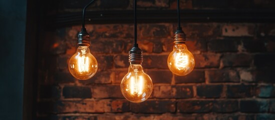 Vintage Light Bulbs Against Brick Wall