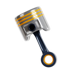 Detailed Metal Piston with Connecting Rod and Yellow Stripes on Transparent Background