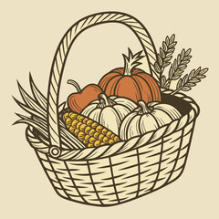 Vintage Autumn Harvest Basket