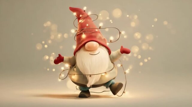 cute funny dancing christmas dwarf in winter illustrated animation