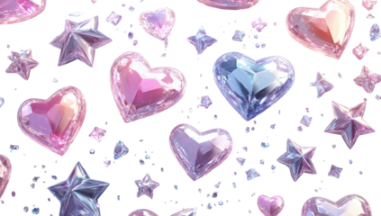 Glittering hearts and stars float against a black backdrop