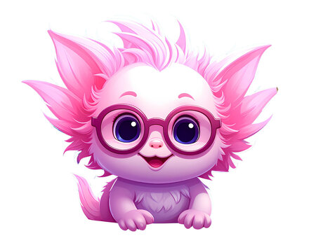  cute pink cartoon axoloti with glasses in water illustration clipart  