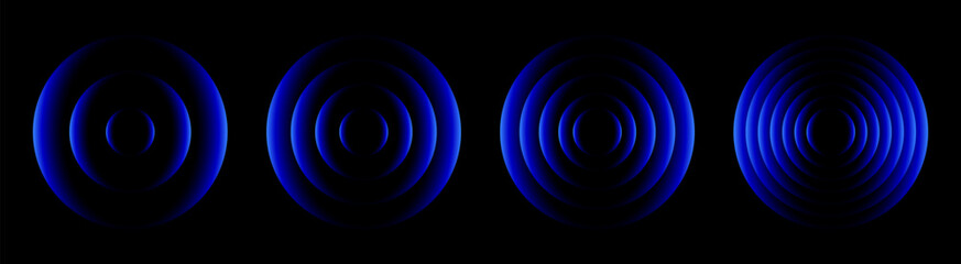 Wave light effect, radar neon waves are spreading, blue wifi wireless network, glowing circles signal