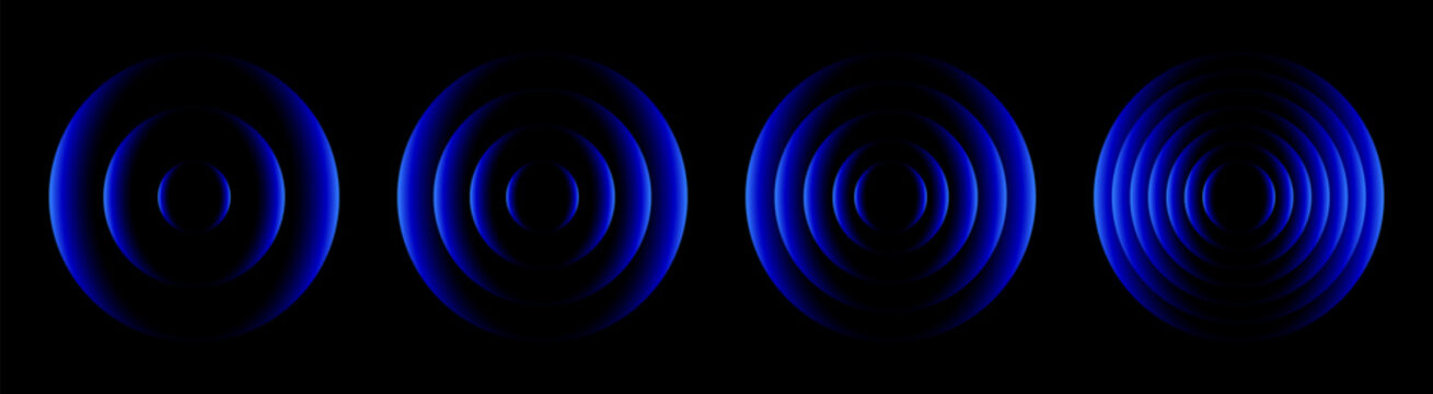 Wave light effect, radar neon waves are spreading, blue wifi wireless network, glowing circles signal