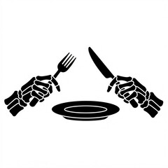 skeleton hands with fork and knife vector 