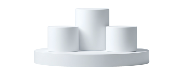 A pristine white podium with three cylindrical platforms, creating an award or display showcase