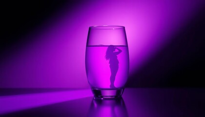 Abstract purple silhouette imbibing from a glass,  mysterious,  liquid