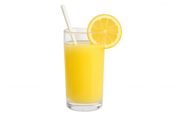 Lemonade drink in a glass with lemon slice and straw, refreshing citrus beverage for summer, transparent background