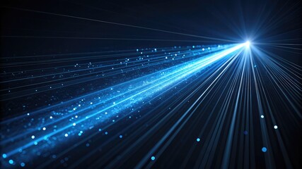 Fototapeta premium Abstract blue light streaks and particles emanating from bright light source in the darkness
