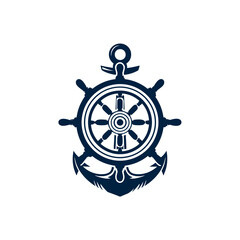 Obraz premium Nautical symbol featuring a ship's wheel combined with an anchor