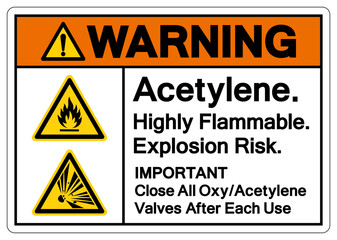 Warning Acetylene Highly Flammable Explosion Risk Symbol Sign ,Vector Illustration, Isolate On White Background Label.EPS10