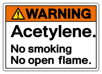 Warning Acetylene No Smoking No Open Flame Symbol Sign ,Vector Illustration, Isolate On White Background Label.EPS10