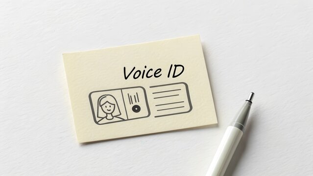 Sticky note with Voice ID authentication sketch next to pen