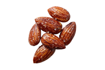 Group of roasted almonds isolated on transparent background