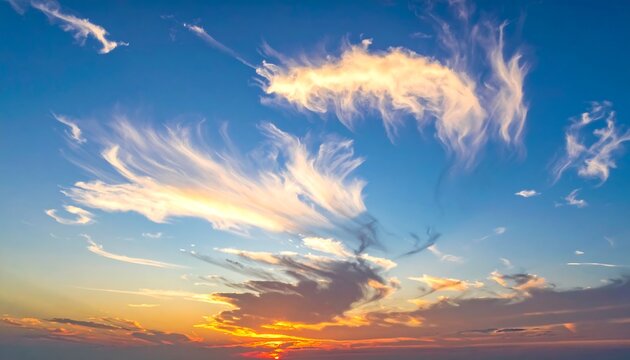 Dramatic sunset sky with wispy clouds