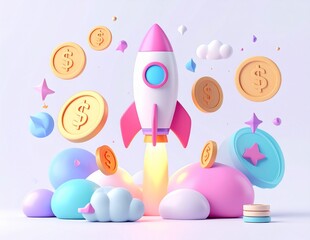 3D Render Floating Finance and Marketing App Icons