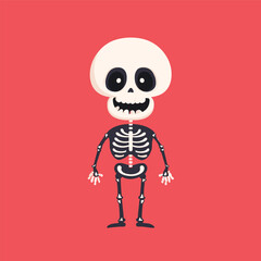smiling skeleton character with oversized skull and tiny limbs