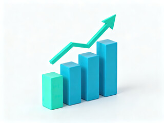 3D Bar Graph Upward Arrow Business Growth Data Visualization White Background  