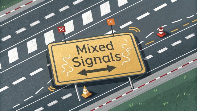 Traffic sign displaying Mixed Signals on the road - Powered by Adobe