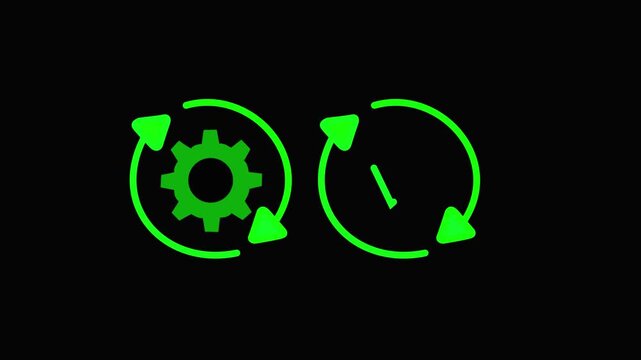 green transfer, swap,checkmark,and setting icon exchange, spin, flip concept. Circular arrow editable stroke outline icon isolated on black background flat  illustration