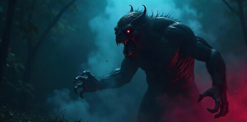 Monstrous Shadow Figure Screaming in Darkness, Claws Outstretched, Terror and Dread