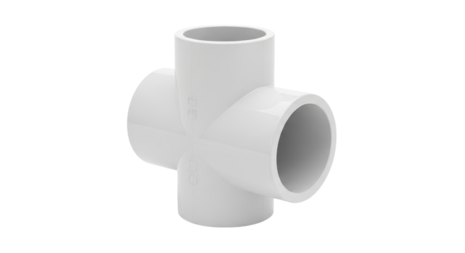 PVC cross pipe fitting for plumbing applications isolated PNG with Transparent Background