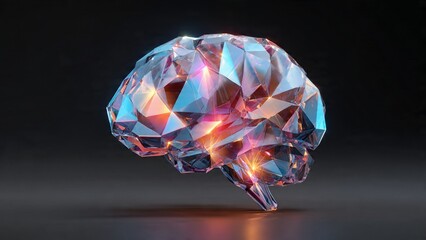 Abstract geometric AI brain made of glass polygons