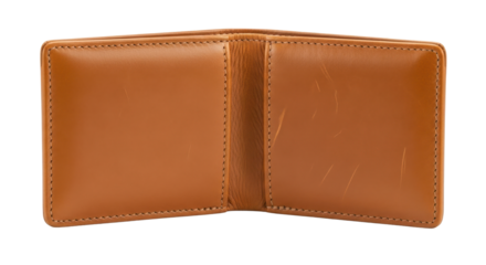 Open tan leather wallet for cash and cards isolated PNG with Transparent Background